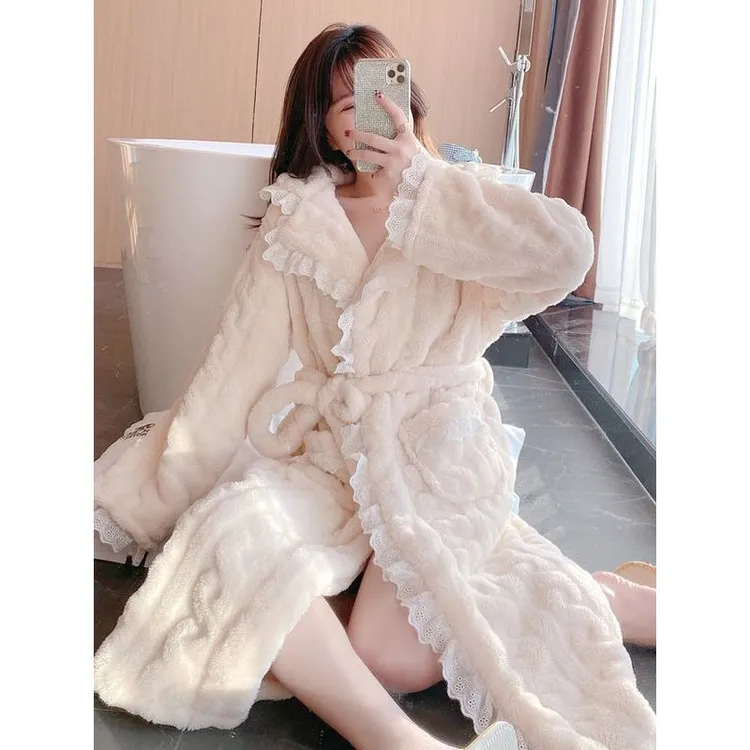 加厚法兰绒浴袍裙2025年新款长款性感纯欲珊瑚绒浴衣睡袍女秋冬季
