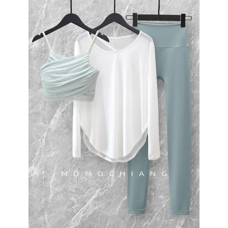轻奢高端专业瑜伽服套装女高级性感网纱紧身速干运动健身服三件套