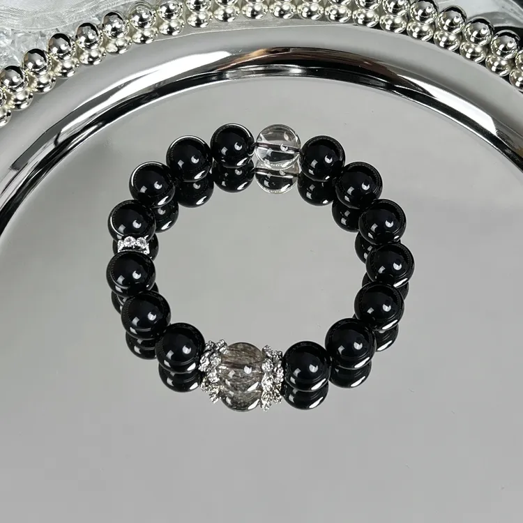 【岁岁平安】天然黑曜石百搭高级手串黑金超七白水晶手链多样性发一