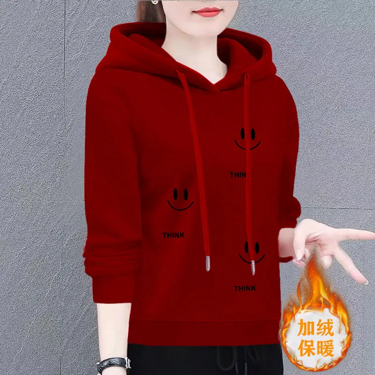 加绒连帽卫衣女新款春秋冬装宽松显瘦百搭时尚洋气保暖上衣外套女