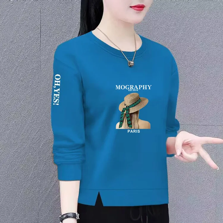 时尚卫衣女新款潮韩版春秋季洋气宽松显瘦百搭圆领长袖上衣外套女