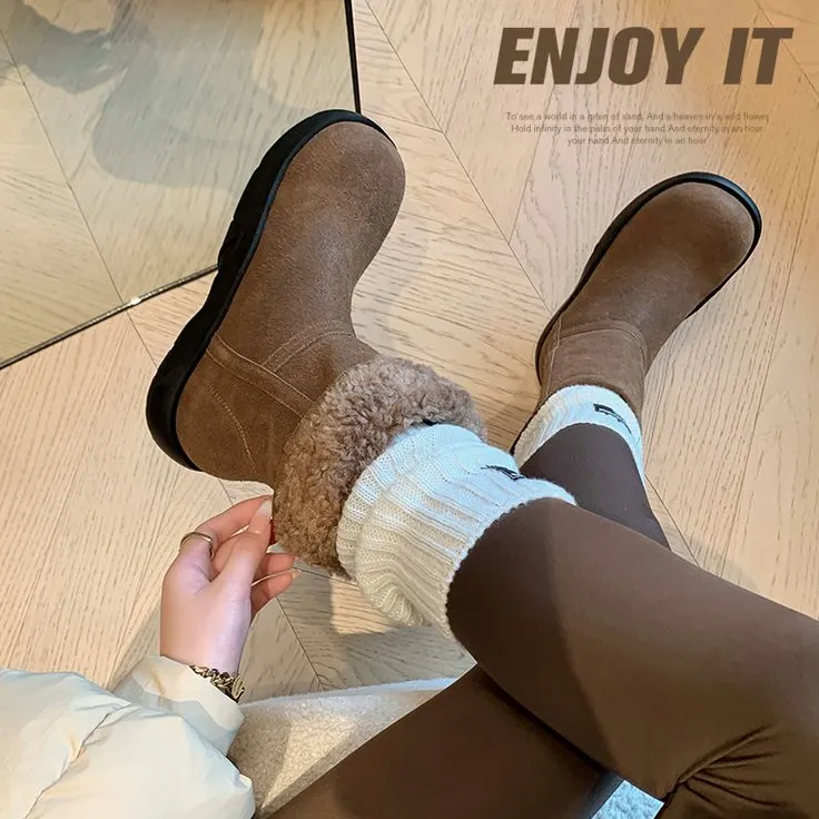 海洋女鞋！时装靴2024冬季时尚松糕底短筒百搭加绒加厚修身新款