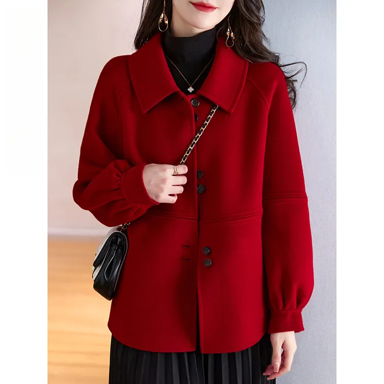 方领衬衫羊毛呢外套中长2025年秋冬新款时尚减龄双面呢大衣显瘦