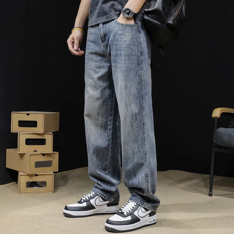 直筒牛仔裤男潮牌2024春秋新款宽松大码复古百搭裤夏季阔腿裤薄款