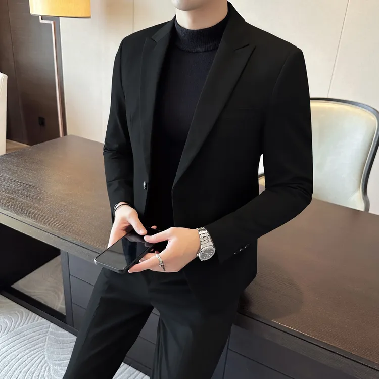 秋冬季韩版西服男士修身帅气西装男帅气商务休闲西装外套男戗驳领