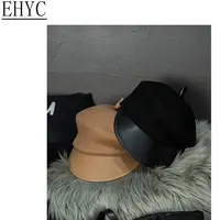 网红个性贝雷帽子女秋英伦复古羊毛呢皮檐韩版百搭报童帽W1119