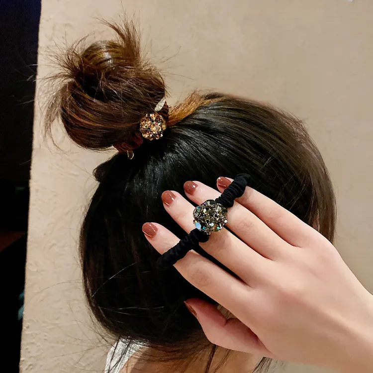 新款轻奢气质水钻发绳大肠发圈发饰丸子头皮筋扎头发马尾精致头绳