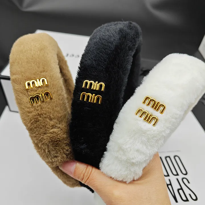 新款秋冬毛绒发箍毛毛发卡高颅顶头箍显脸小头饰网红简约字母发饰