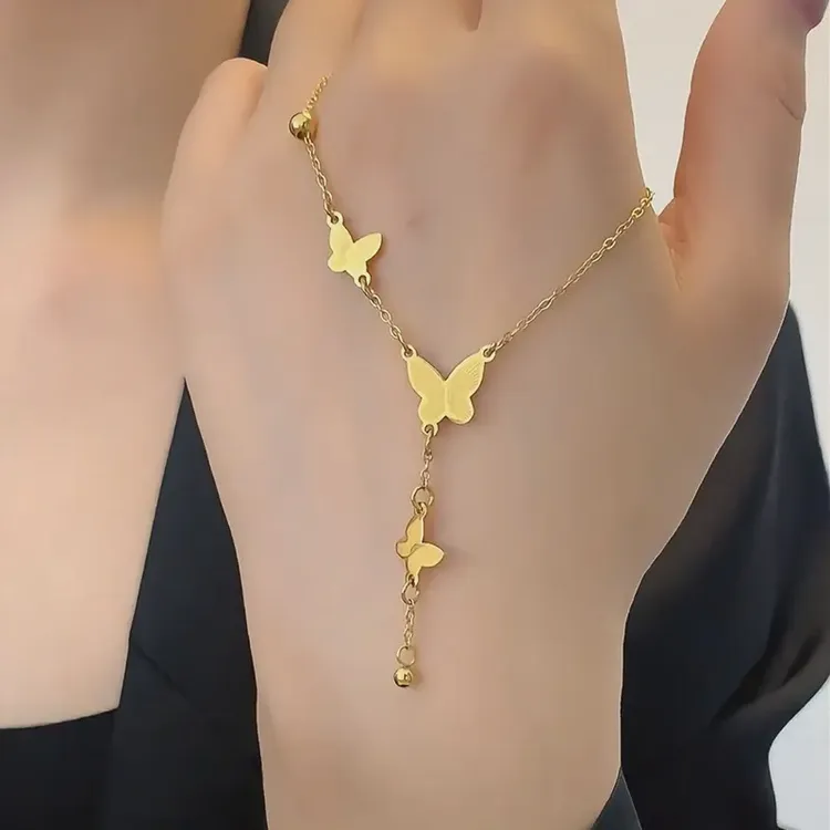 钛钢项链 精美蝴蝶流苏项链女在逃公主锁骨链气质百搭颈链配饰