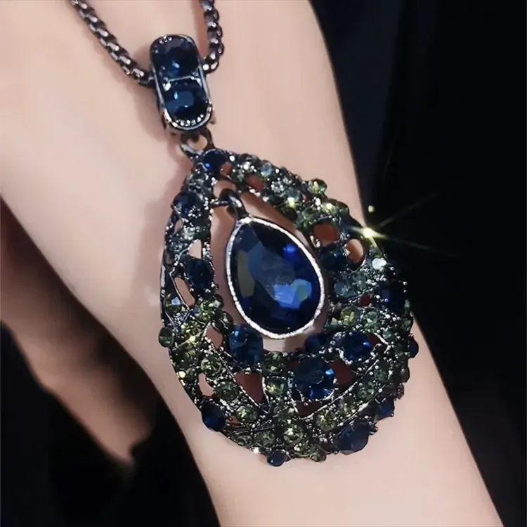 秋冬时尚镂空长款倾城之恋女毛衣链百搭个性民族风蓝色古风