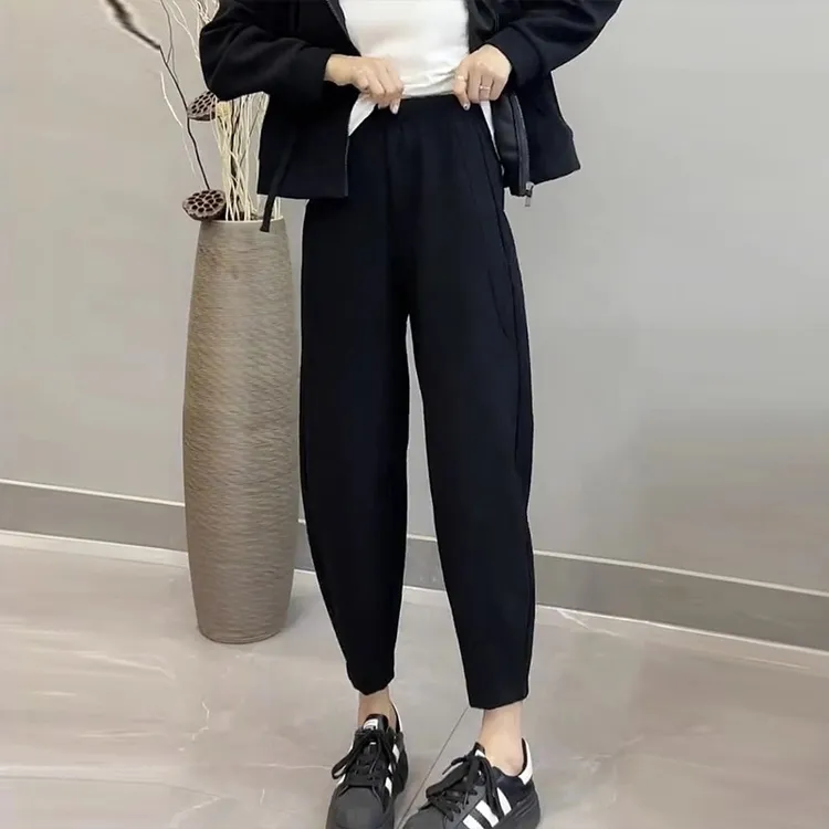 梨形身材哈伦裤女秋冬加绒加厚大码高腰显瘦休闲九分奶奶萝卜裤子