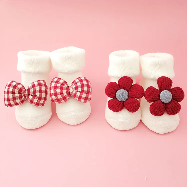 婴儿公仔袜子新生儿加厚毛圈袜婴幼儿地板袜秋冬宝宝中筒袜地板袜
