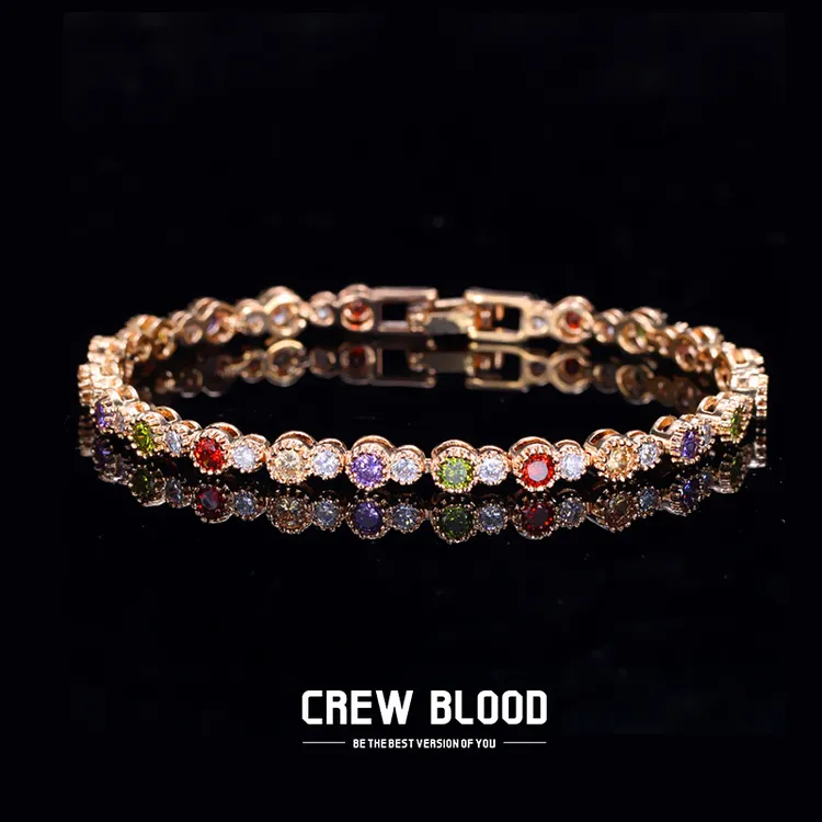 铜合金合成锆石手链 CREW欧美圆形拼接彩色手链金色时尚街头小众