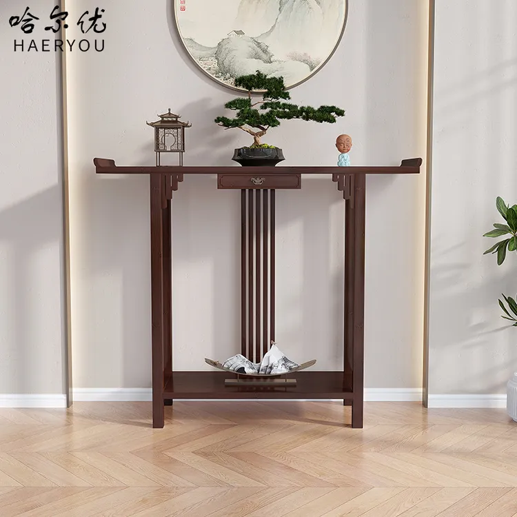 哈尔优条案新中式明清家具正对入户门靠墙玄关台茶室装饰品摆件架