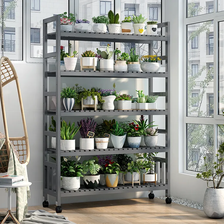 花架子阳台置物架自由拼接带轮家用园艺客厅玄关多层养花盆景架子