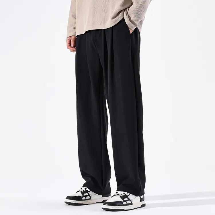809Style秋季休闲裤子男宽松直筒高级感阔腿垂感黑色西裤加绒长裤