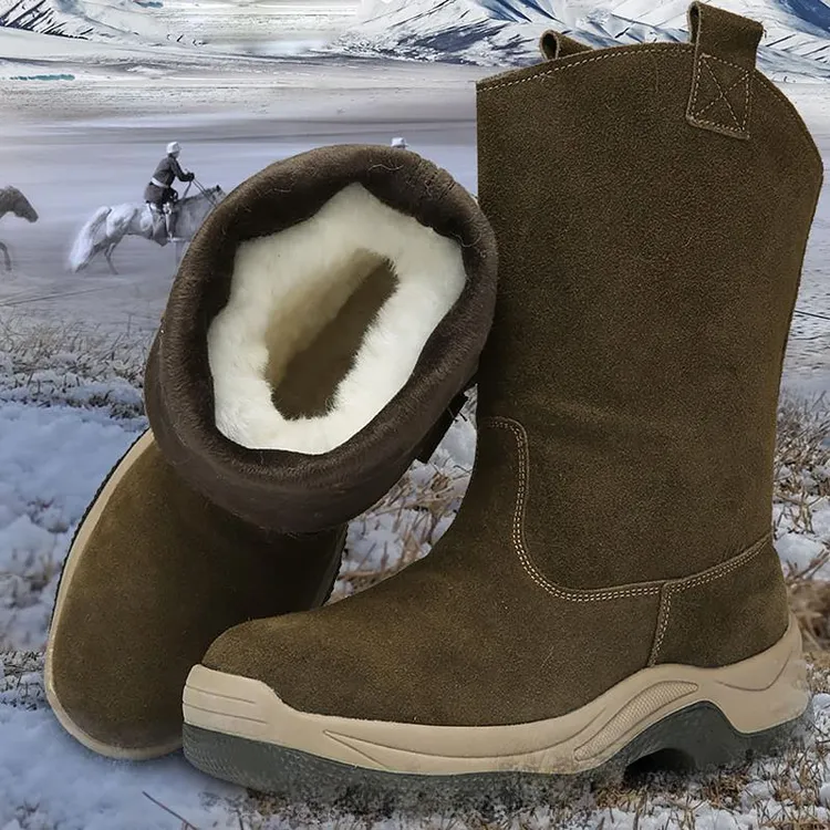 骑士靴冬季男户外东北棉鞋雪地靴防寒靴脚蹬大东北男士户外雪地靴
