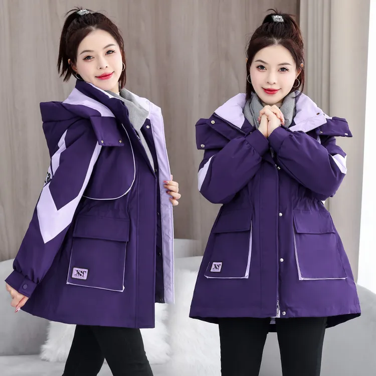2025年新款百搭工装派克服棉衣宽松加厚棉服女中长款棉袄冬季外套