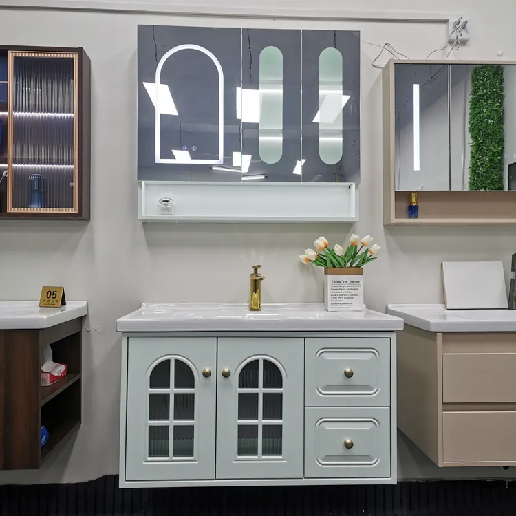 田园风桃花心木橡木浴室柜绿色陶瓷一体洗手洗脸盆柜洗漱台智能镜