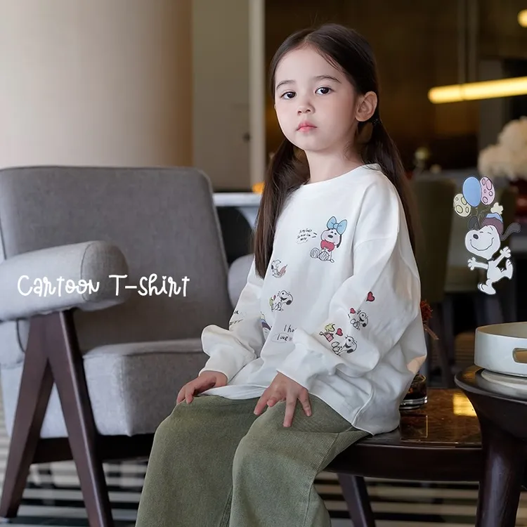 AnnieGirl"可爱史努比"女童全棉个性卡通长袖T恤幼儿园宽松上衣秋