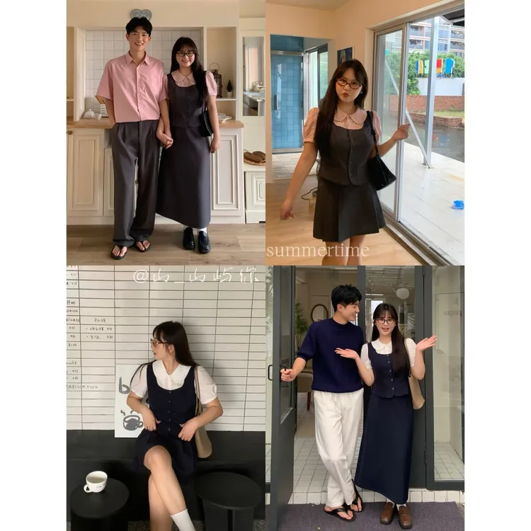 KMZY/KMZY山_山【海盐芝士】微胖mm假两件短袖学院风衬衫+半裙套装