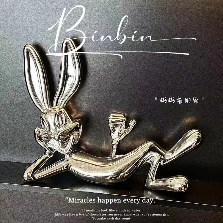 卡通简约兔八哥家居密封金色创意植绒家居摆件轻奢简约家居摆件