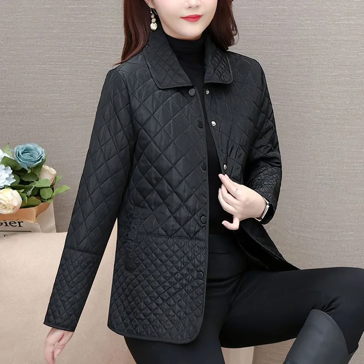 棉服外套女2025秋冬新款大码宽松韩版时尚中年妈妈装菱格夹棉棉衣