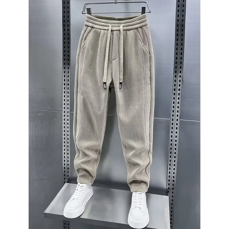 2024冬季新款灯芯绒直筒休闲裤加绒保暖弹力休闲裤潮流百搭加厚裤