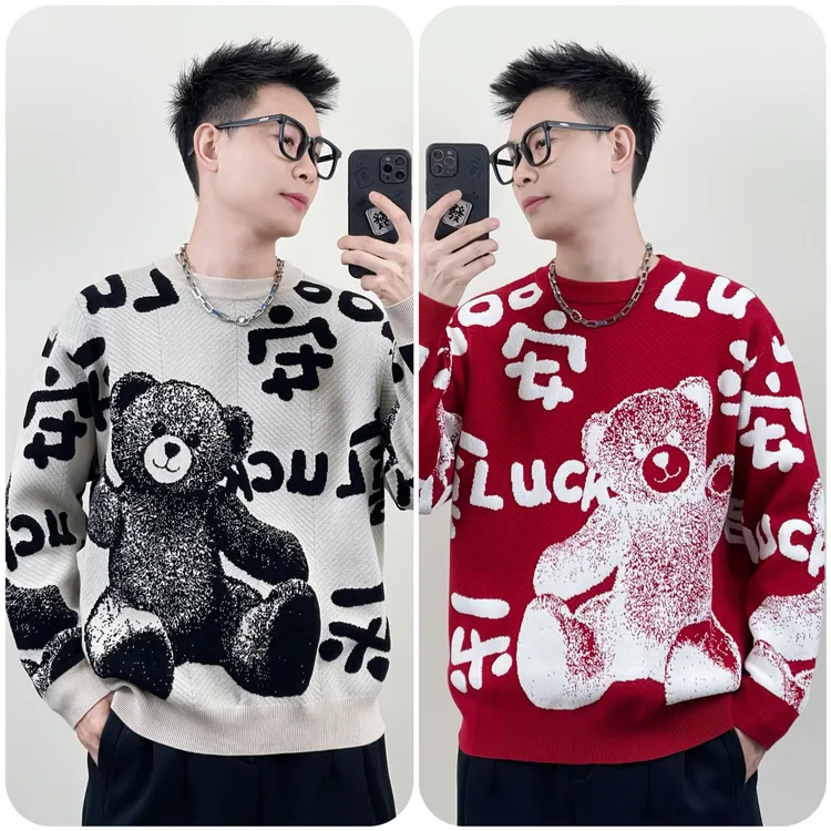 冬季加厚毛衣男士毛衣针织时尚情侣款卡通毛衫秋冬提花毛衣8106