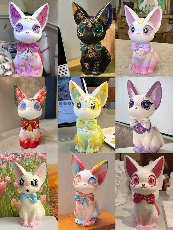 【到手10个】3D吉吉猫石膏娃娃涂色手工diy可爱摆件彩绘涂鸦白胚礼