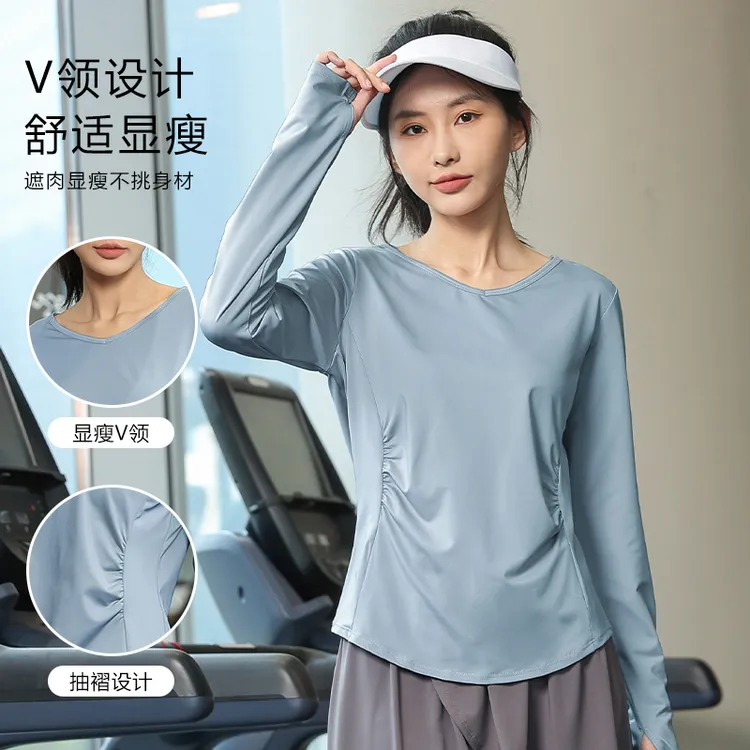 春季运动瑜伽薄款女士显瘦上衣洋气外穿速干衣大码晨跑健身服9290