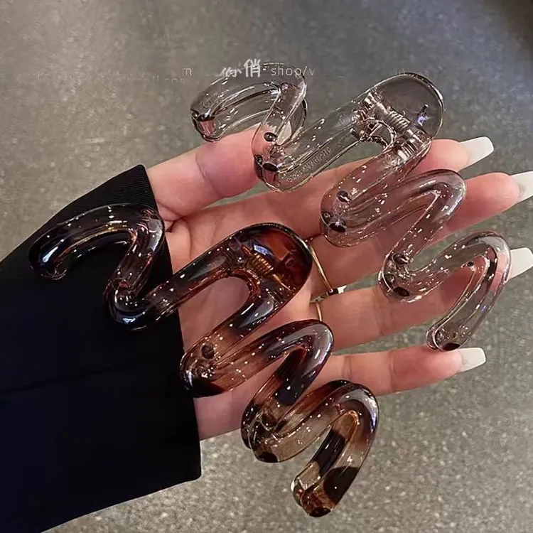 小众曲线发夹女后脑勺韩国ins简约鲨鱼夹高级感盘发夹子头饰抓夹