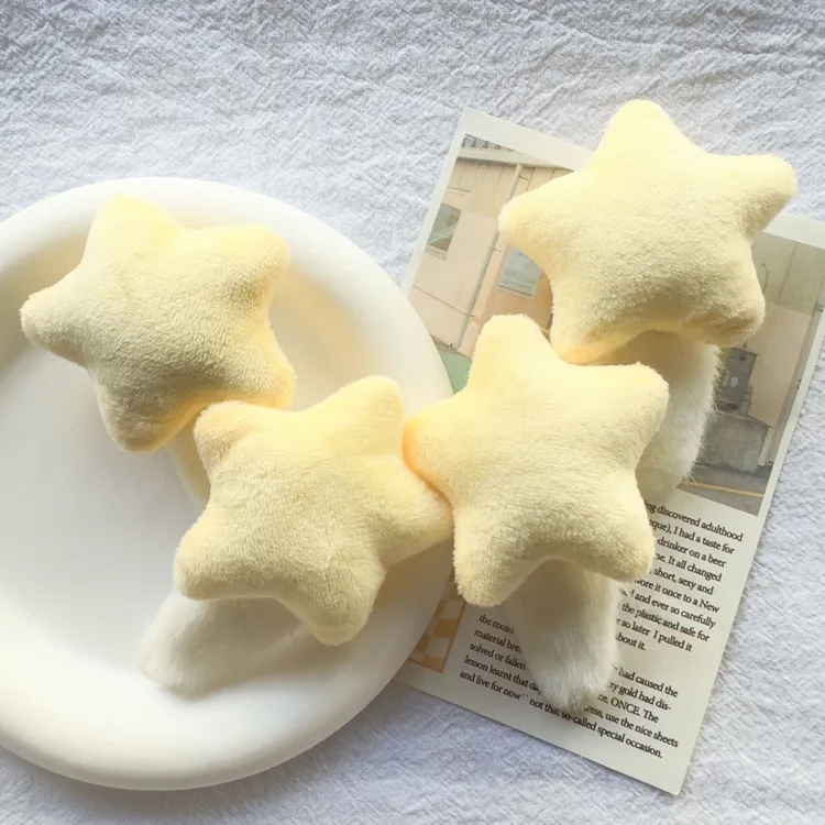 可爱奶黄色毛绒星星bb夹发夹日系甜美刘海夹少女软萌发卡秋冬发饰