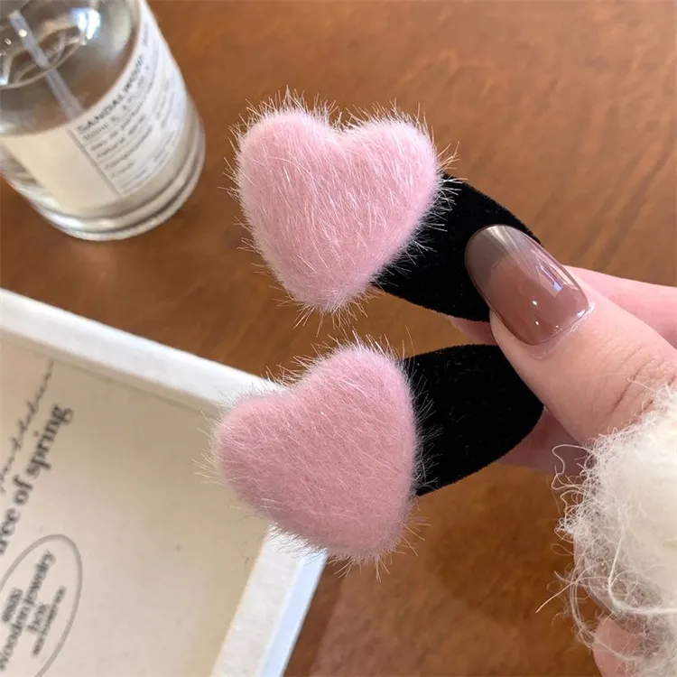 爱心毛毛发夹植绒小夹子仿貂毛侧边前额刘海夹鸭嘴夹发饰头饰发卡