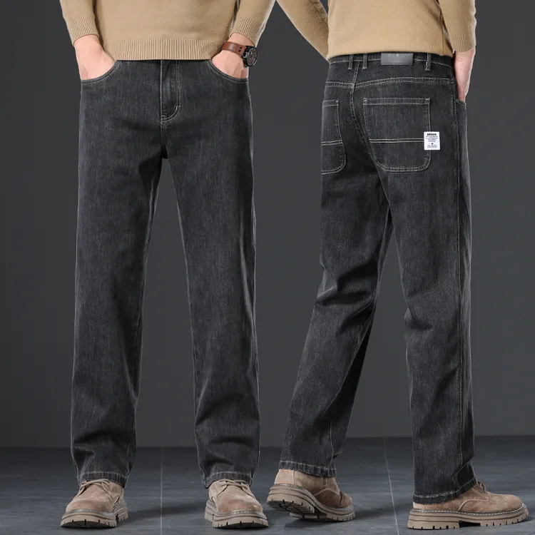 高端黑色牛仔裤男2024春秋新款休闲弹力广州新塘镇秋冬季中年裤子
