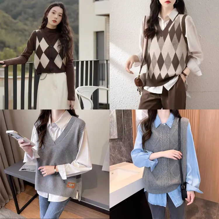 101-150 秋冬韩版宽松针织衫马甲无袖百搭毛衣背心外搭马夹背心女