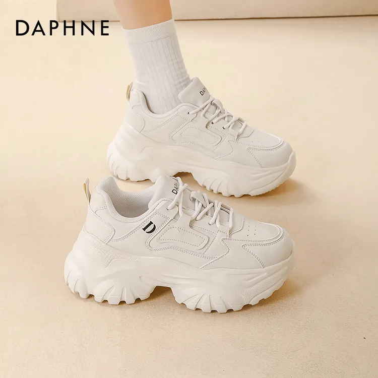达芙妮白色老爹鞋女2025爆款秋冬厚底显脚小女鞋高级感休闲运动鞋