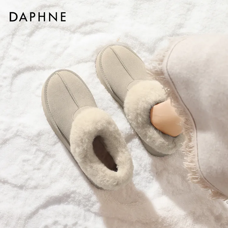 达芙妮毛毛雪地靴女2023爆款秋冬加绒保暖低帮桑坡棉鞋厚底一脚蹬