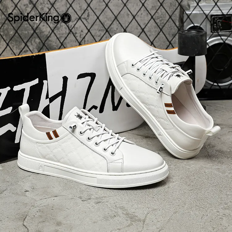 蜘蛛王板鞋2025秋新款休闲百搭透气防滑耐磨小白鞋真皮男鞋380271