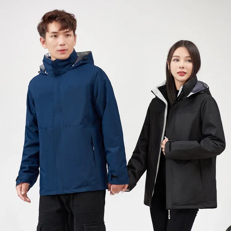 情侣款纯色户外防水防风三合一冲锋衣5988#秋冬加厚登山服可拆卸