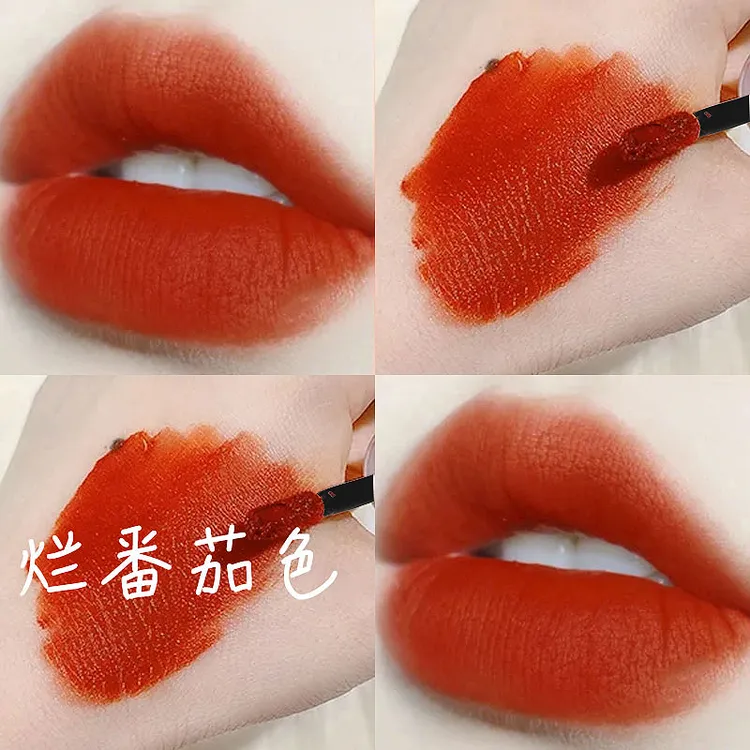 不掉色不沾杯烂番茄色胡萝卜色丝绒唇釉唇纱持久防水哑光雾面学生