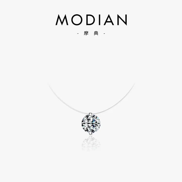 MODIAN/摩典 坠链均925银 时尚甜酷透明线轻奢单钻1克拉项链吊坠