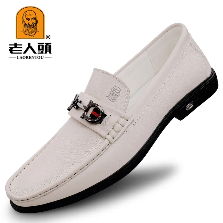 老人头豆豆鞋男真皮2024新款牛皮软面休闲皮鞋百搭潮流一脚蹬男鞋