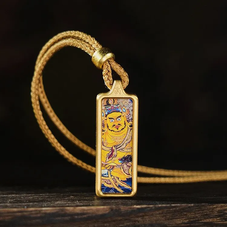 钛钢布艺吊坠 藏式描金生肖佛小卡大黑天扎基拉姆吊坠项链女款