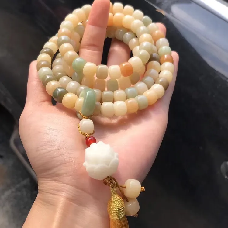 【新品听风入梦】风化多宝菩提根桶珠108颗搭配莲花流苏简约8x10mm