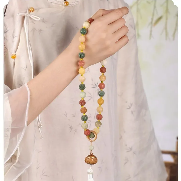 【步步生莲】天然白玉菩提根手串多宝莲花雕刻有钱花香囊跑环菩提子