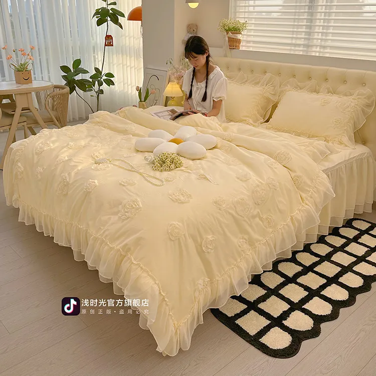 100%全棉纯棉浪漫唯美仙女风立体花全棉花仙子四件套纯棉床上用品