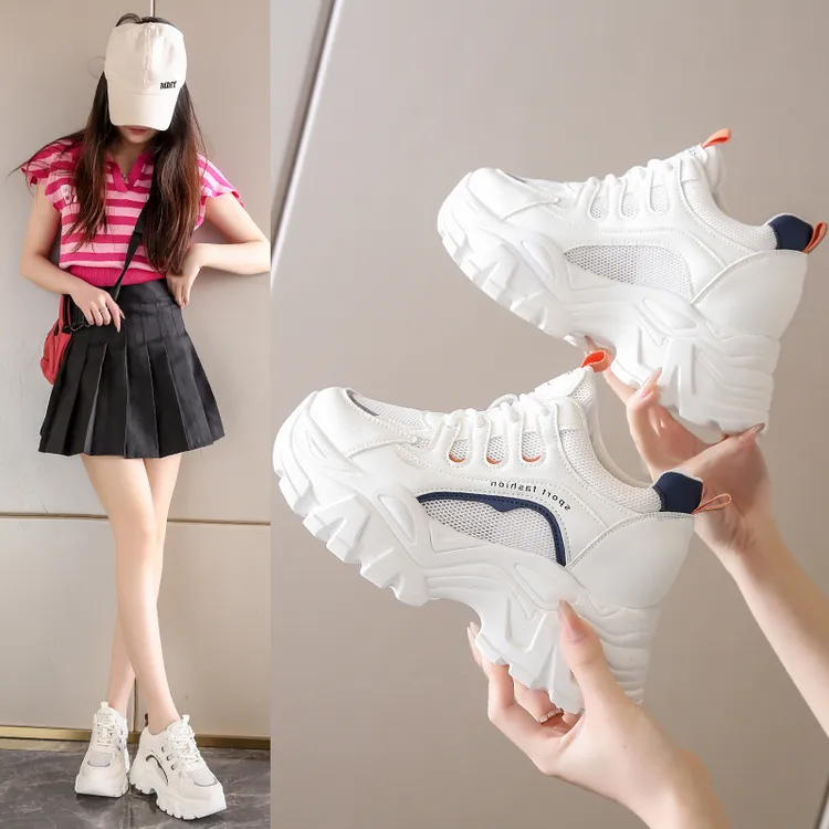 老爹鞋女2025年夏季新款时尚网面厚底百搭内增高透气运动小白鞋女