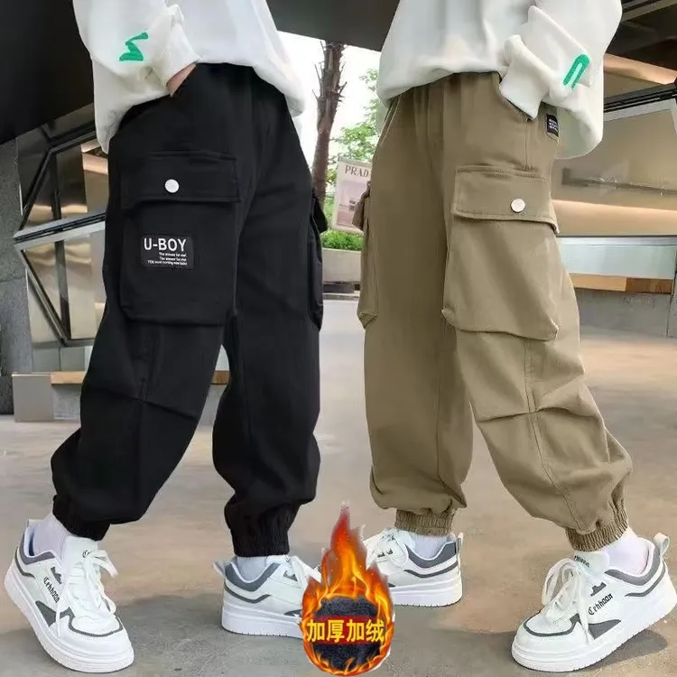 (加绒工装裤/春秋/)男童工装裤新款儿童裤子男孩宽松休闲裤中大童