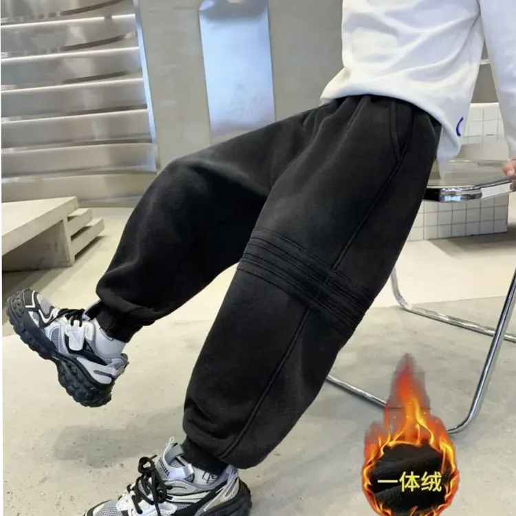 【加绒针织砂洗】新24秋冬款中大童休闲宽松运动裤LenKid-盐炒横条